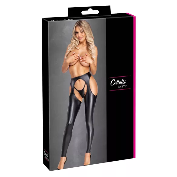 Cottelli - otevřené chaps kalhoty a tanga set (černá)