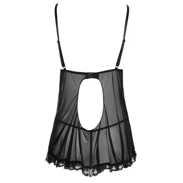 Cottelli - babydoll košilka - volná, s volánky - černá - M