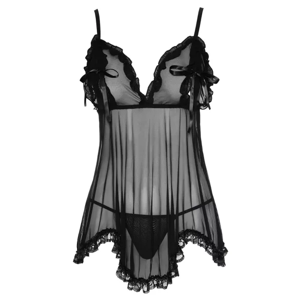 Cottelli - babydoll košilka - volná, s volánky - černá - L