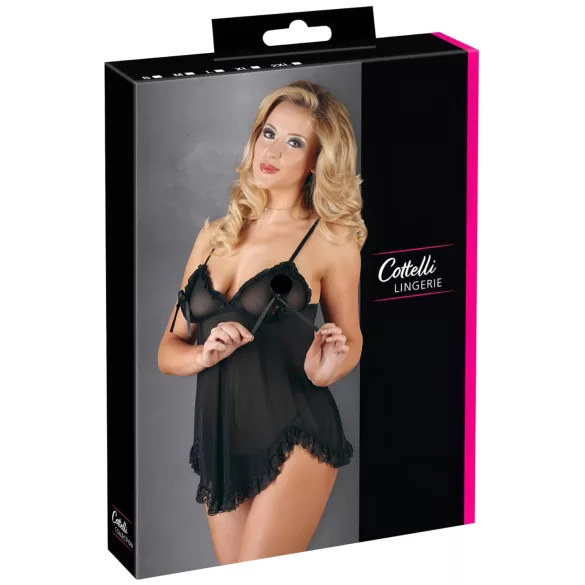 Cottelli - babydoll košilka - volná, s volánky - černá - XXL