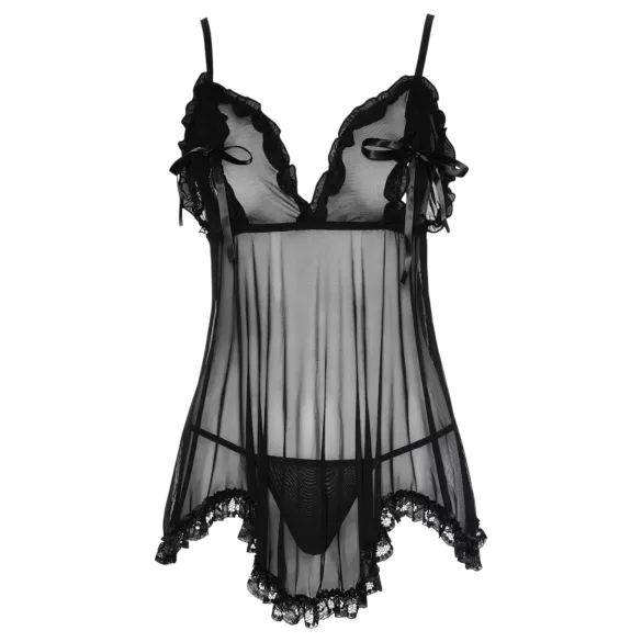 Cottelli - babydoll košilka - volná, s volánky - černá - XXL