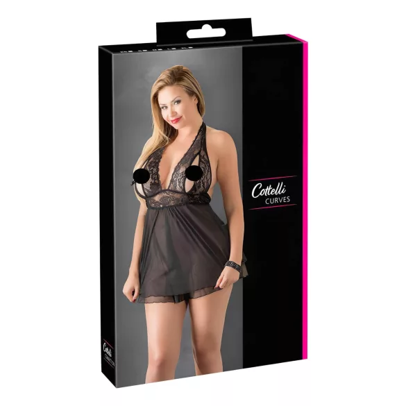 Cottelli Plus Size - babydoll s krajkou - černá - plus size - 4XL