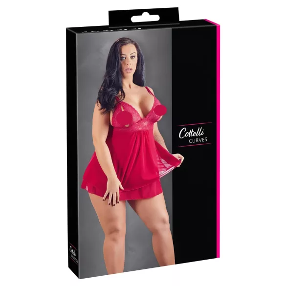 Cottelli Plus Size - babydoll s krajkou - červená, plus size - XL