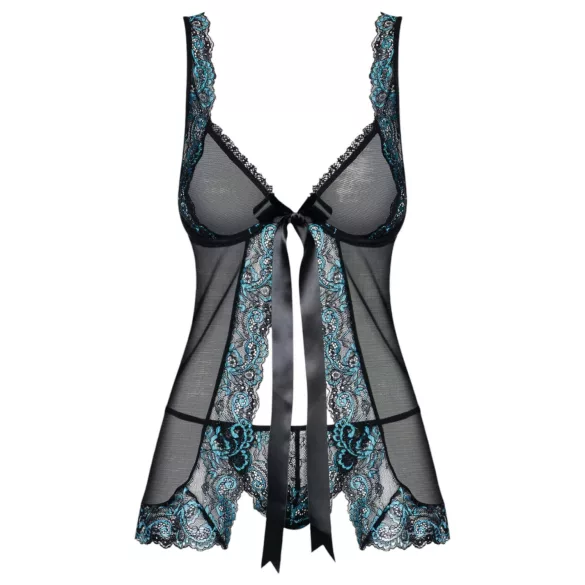 Obsessive - babydoll s výšivkou a tanga - černá/tyrkysová
