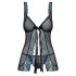 Obsessive Amanta - vyšívaná babydoll košilka a tanga (černá-tyrkysová)