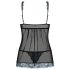 Obsessive Amanta - vyšívaná babydoll košilka a tanga (černá-tyrkysová)