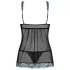 Obsessive - babydoll s výšivkou a tanga - černá/tyrkysová