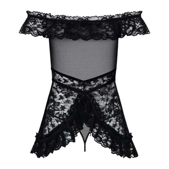 Obsessive - babydoll s volánky a tanga - černá - L/XL