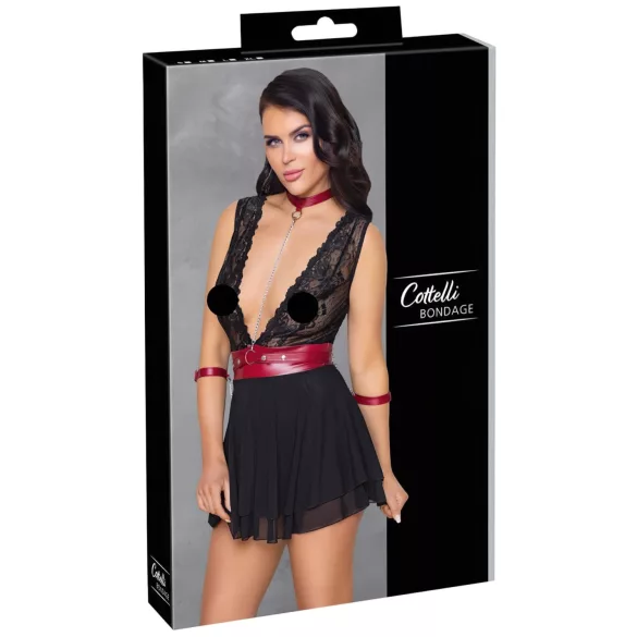 Cottelli Bondage - krajkový babydoll s obojkem (černý) - L