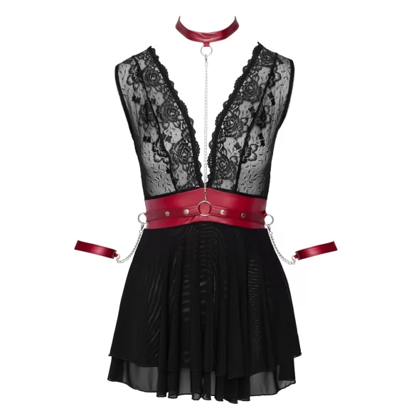 Cottelli Bondage - krajkový babydoll s obojkem (černý) - L