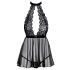 Polibek - krajkový babydoll s halterovým výstřihem (černý)