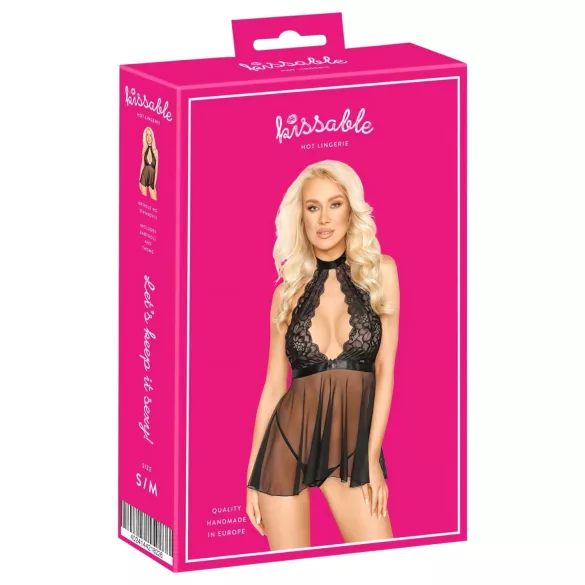 Kissable - babydoll na krk - krajka - černá - L/XL