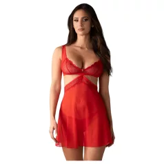   Obsessive - dámská košilka a tanga - průhledná krajka - červená - L/XL