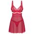 Obsessive Cupide Desir - průsvitná krajková noční košilka set (červená) - L/XL