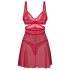 Obsessive Cupide Desir - průsvitná krajková noční košilka set (červená) - L/XL