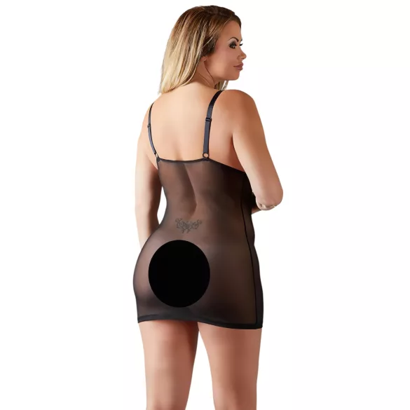 Cottelli Plus Size - průsvitná krajková noční košilka - černá