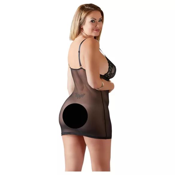 Cottelli Plus Size - průsvitná krajková noční košilka - černá - 3XL
