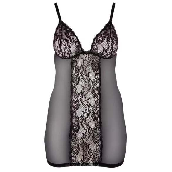 Cottelli Plus Size - průsvitná krajková noční košilka - černá - 3XL