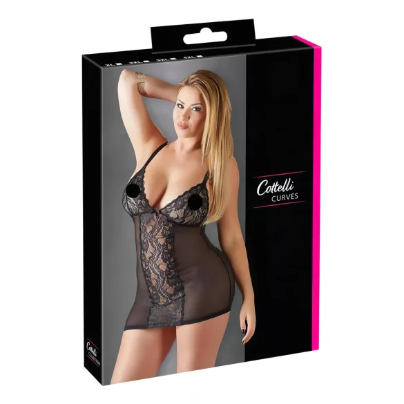 Cottelli Plus Size - průsvitná krajková noční košilka - černá - 4XL