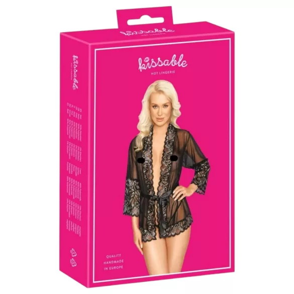 Kissable - svůdný krátký župan (černý) - L/XL