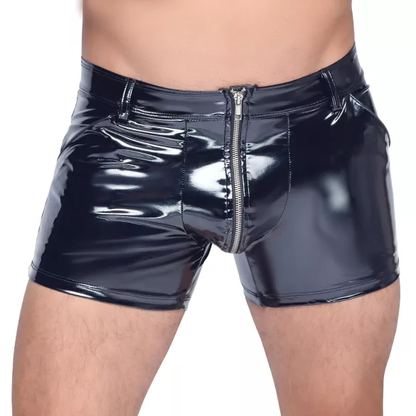 Black Level - pánské lakované šortky s boční kapsou - černé - 2XL