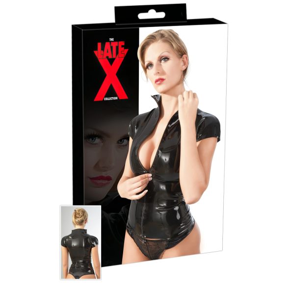 LATEX - dámský top s krátkým rukávem na zip (černý) - S