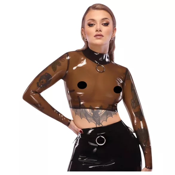 Latex - dámský top - průhledný - černý latex - L