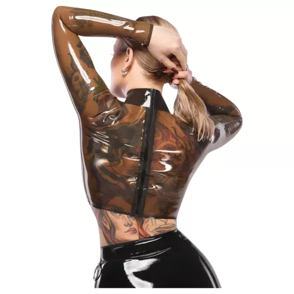 Latex - dámský top - průhledný - černý latex - L