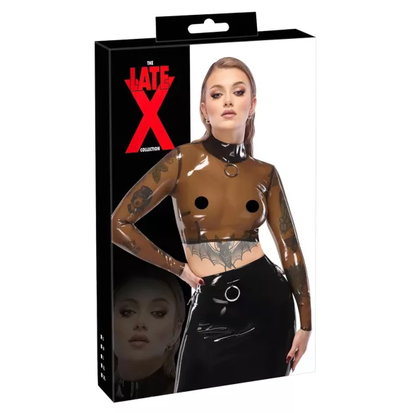 Latex - dámský top - průhledný - černý latex - L