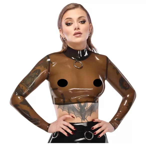 Latex - dámský top - průhledný - černý latex - L