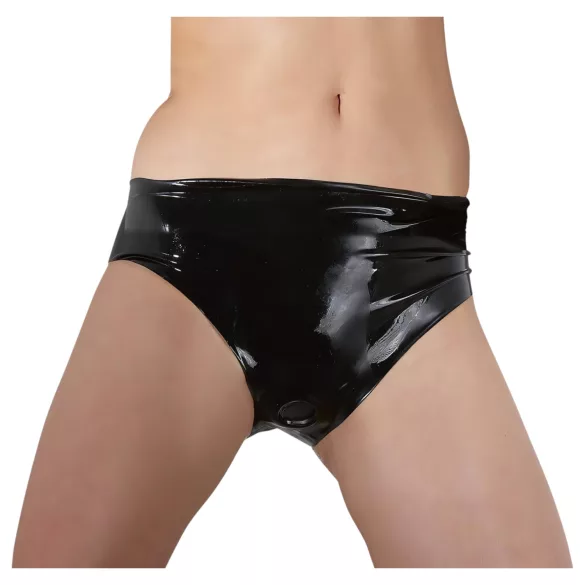 Latexové dámské kalhotky s vnitřním dildem (černé) - L