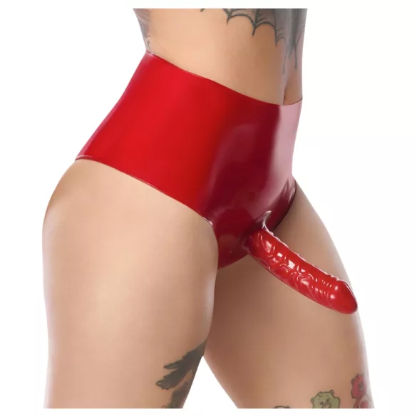 LATEX - kalhotky s realistickým dildem (červené)