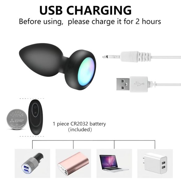 Mrow - anální vibrátor s dálkovým ovládáním a LED - černý