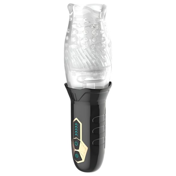Leopard Bellucci 360 - rotující vibrační masturbátor (průhledno-černý)