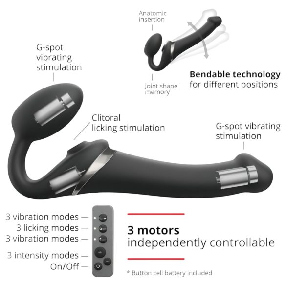 Strap-on-me - strap-on vibrátor s pulzací vzduchu - černý - velikost M