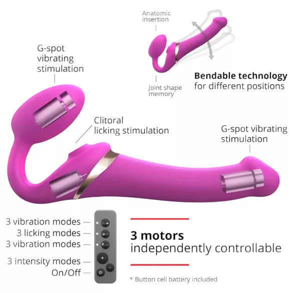 Strap-on-me M - připínací vibrátor s tlakovými vlnami - růžový