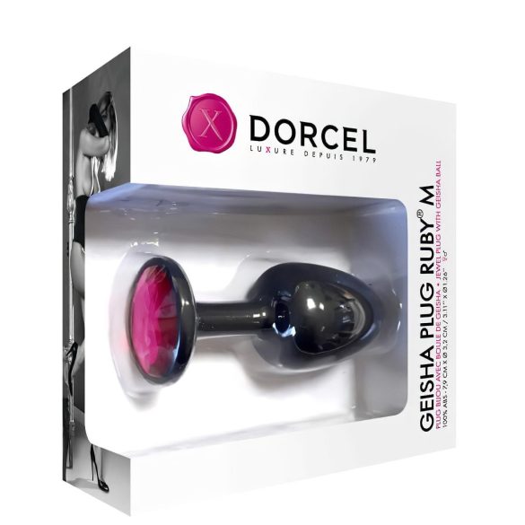 Dorcel - anální kolík s růžovým kamenem - černý - střední velikost