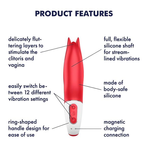 Satisfyer Power Flower - vodotěsný akumulátorový vibrátor (červený)