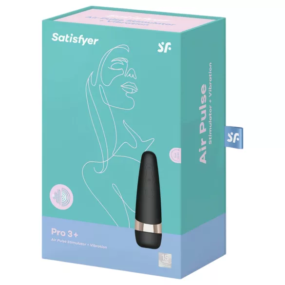 Satisfyer Pro 3+ - vibrátor na klitoris - voděodolný, akumulátorový - černý