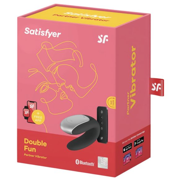 Satisfyer Double Fun - párový vibrátor - chytrý, vodotěsný - černý