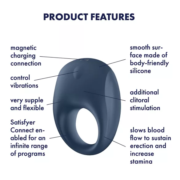 Satisfyer Strong One - vibrační kroužek na penis s ovládáním přes aplikaci pro muže (modrý)