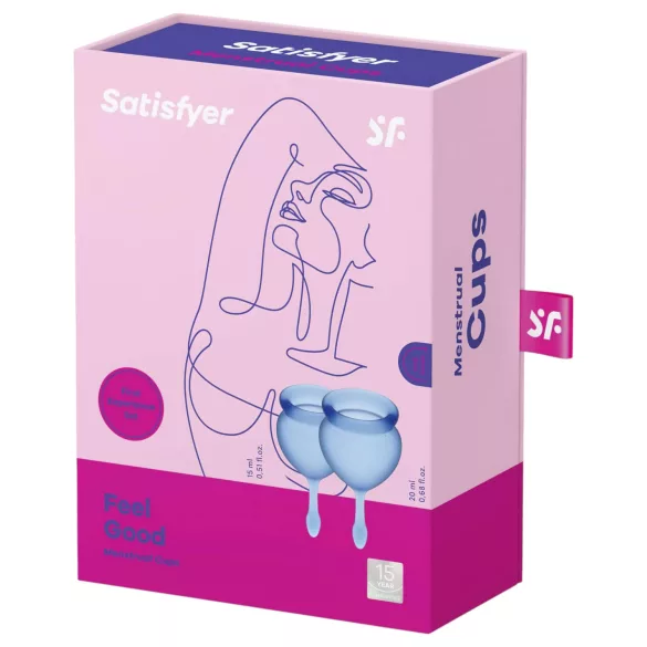 Satisfyer Feel Good - sada silikonových menstruačních kalíšků (modrá, 2 ks)