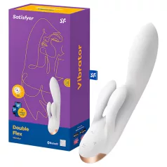   Satisfyer Double Flex - vibrátor s klitorálním ramenem ovládaný aplikací (bílý)