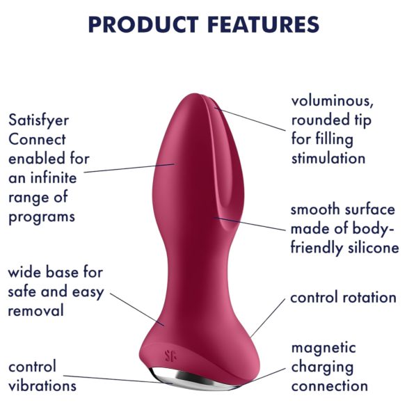 Satisfyer - anální vibrátor s rotací a kuličkami - dobíjecí - červený