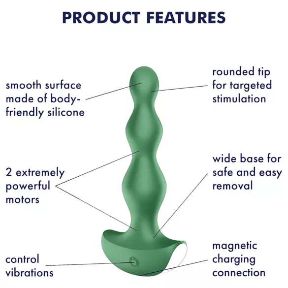 Satisfyer - anální vibrátor s vibracemi - dobíjecí, vodotěsný, zelený