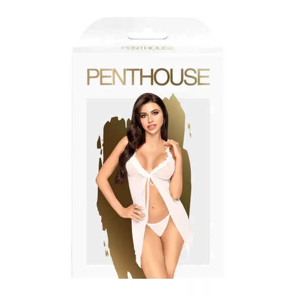 Penthouse - babydoll a tanga - průhledné bílé prádlo - M/L