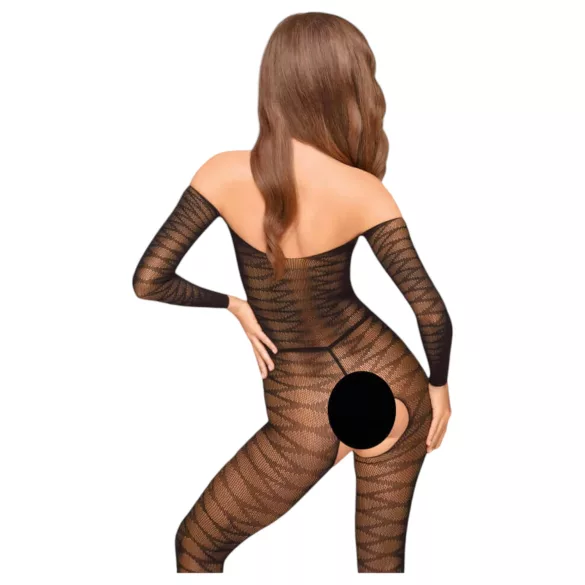 Penthouse Dreamy Diva - síťovaný catsuit s cikcak vzorem - černý