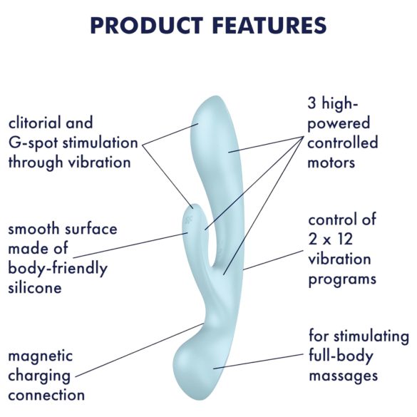 Satisfyer Triple Oh - akumulátorový vibrátor s klitorální rukou (modrý)
