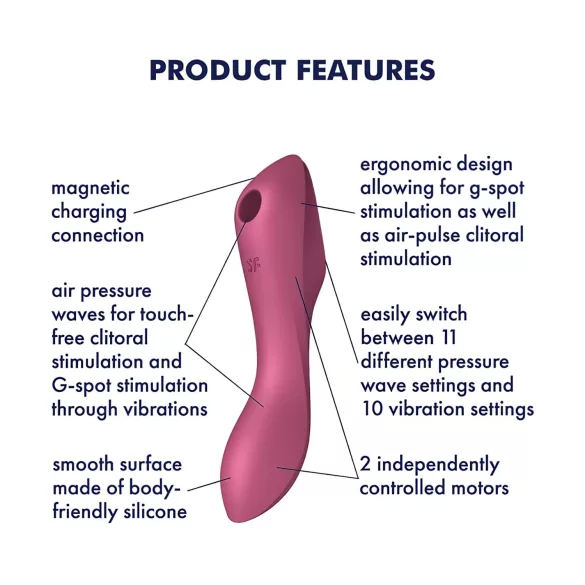 Satisfyer Curvy Trinity 3 - vibrátor s tlakovými vlnami 2v1 - červený
