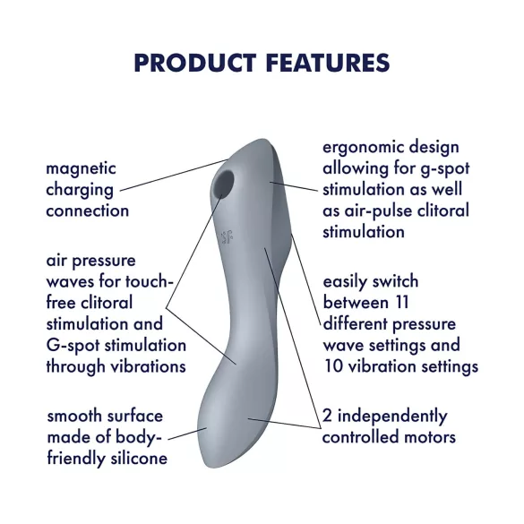Satisfyer Curvy Trinity 3 - vibrátor s tlakovými vlnami 2v1 - šedá